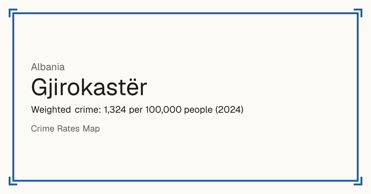 Gjirokastër, Albania: Weighted crime: 1,324 per 100,000 people (2024).