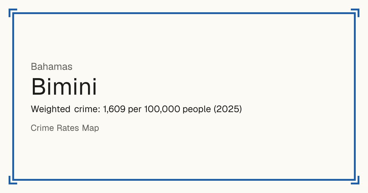 Bimini, Bahamas: Weighted crime: 1,609 per 100,000 people (2025).