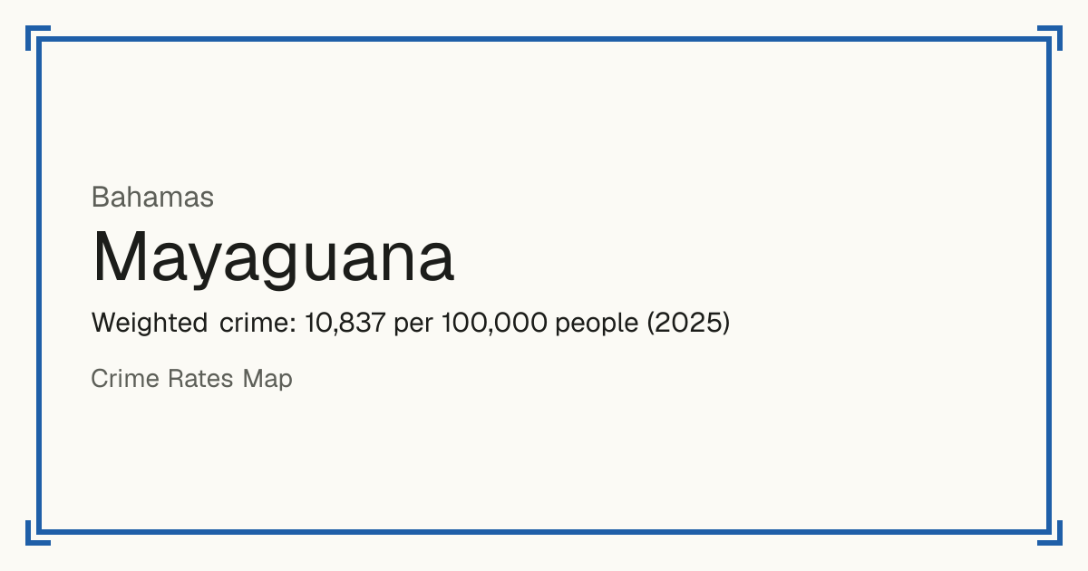Mayaguana, Bahamas: Weighted crime: 10,837 per 100,000 people (2025).