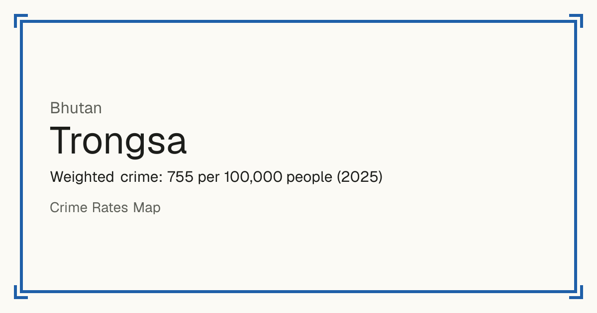 Trongsa, Bhutan: Weighted crime: 755 per 100,000 people (2025).