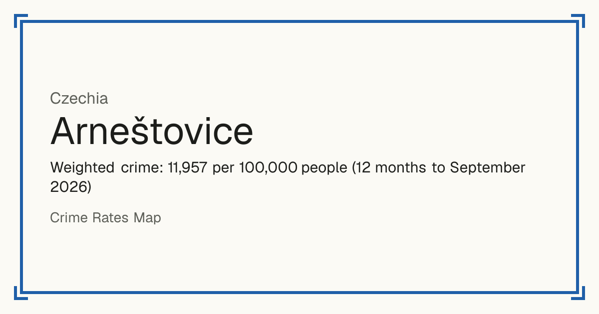 Arneštovice, Czechia: Weighted crime: 11,957 per 100,000 people (12 months to September 2026).
