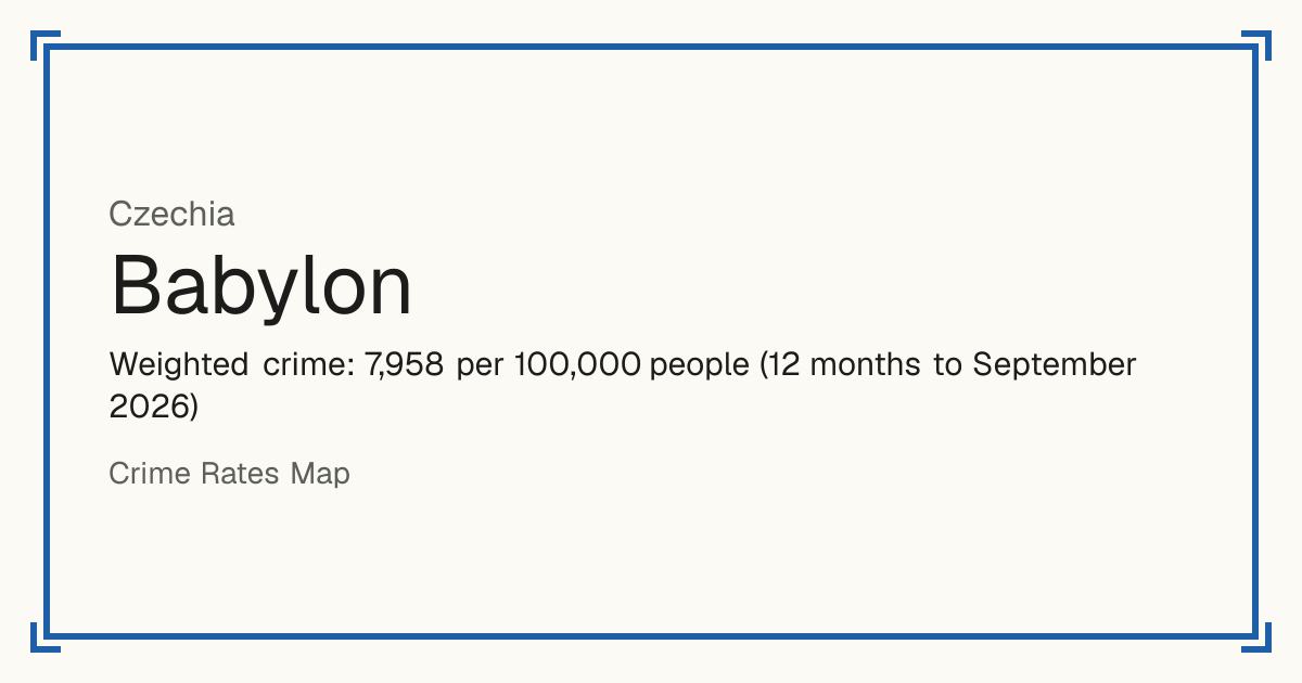 Babylon, Czechia: Weighted crime: 7,958 per 100,000 people (12 months to September 2026).