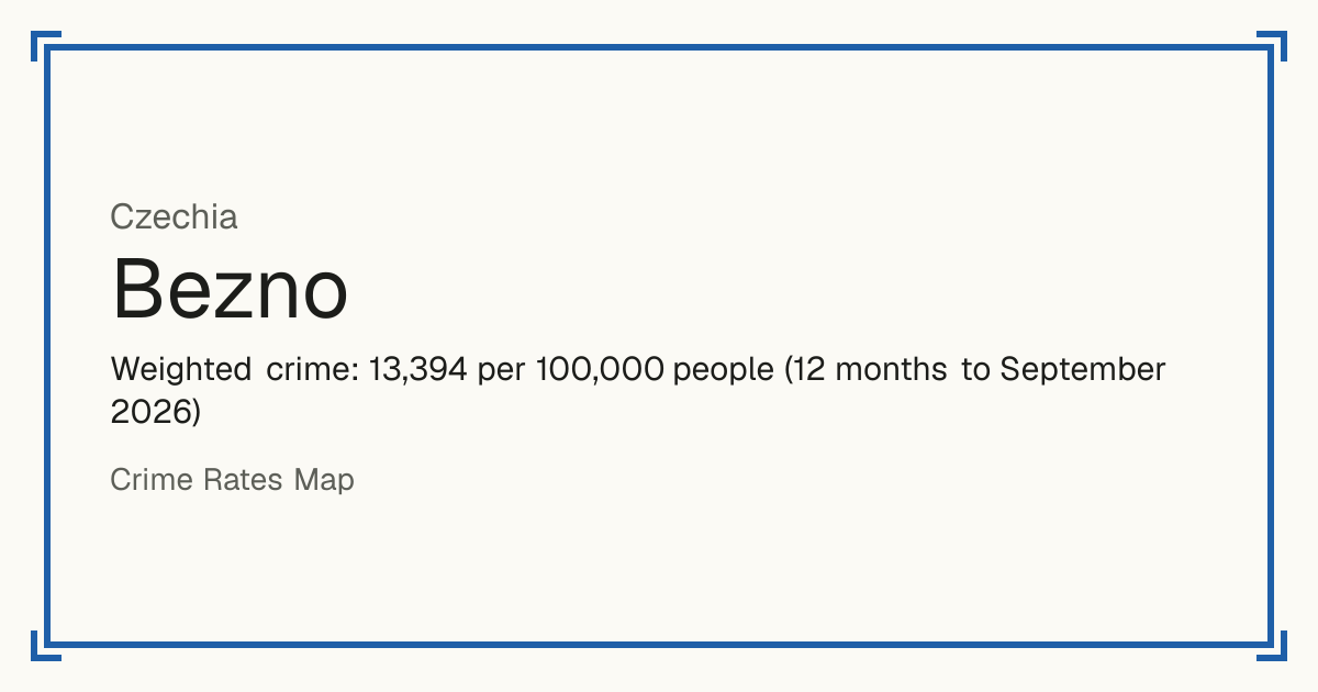 Bezno, Czechia: Weighted crime: 13,394 per 100,000 people (12 months to September 2026).