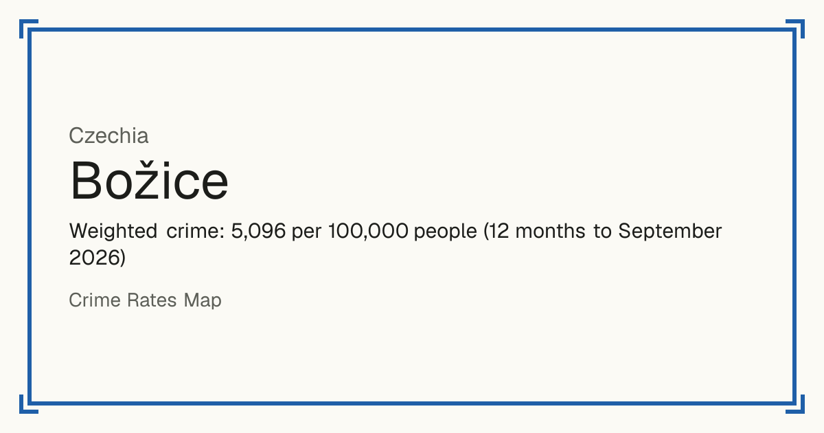 Božice, Czechia: Weighted crime: 5,096 per 100,000 people (12 months to September 2026).
