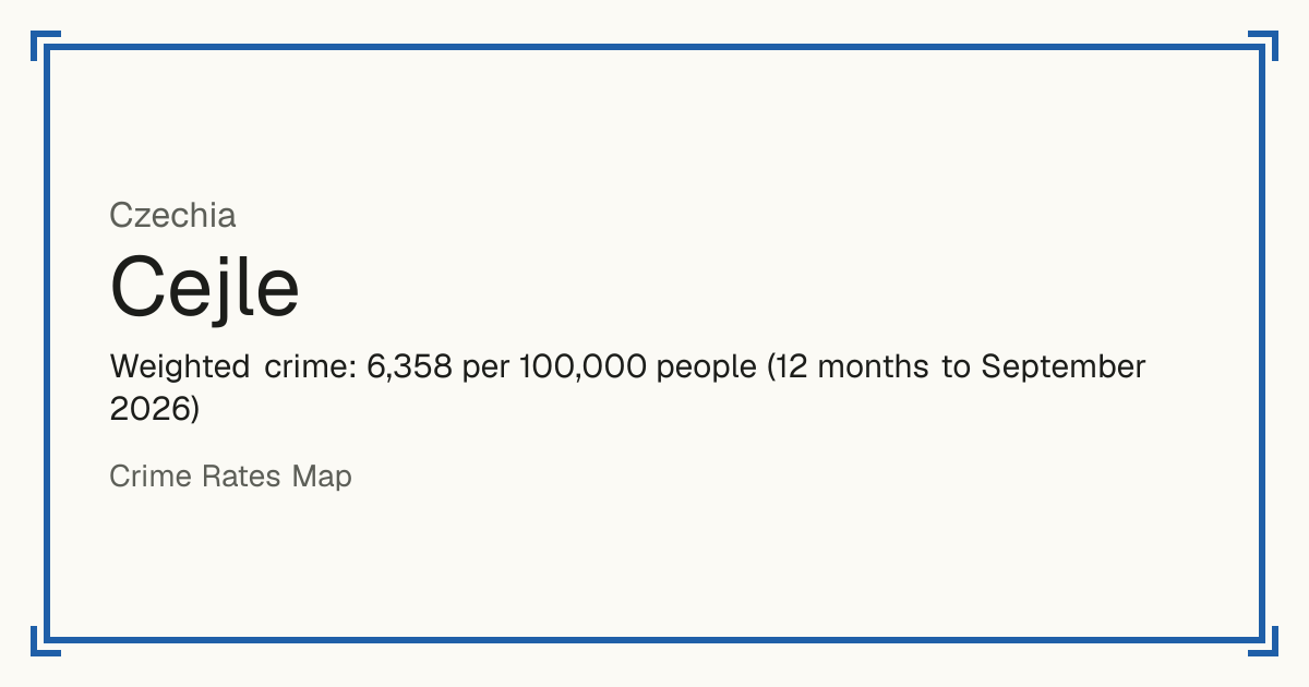 Cejle, Czechia: Weighted crime: 6,358 per 100,000 people (12 months to September 2026).