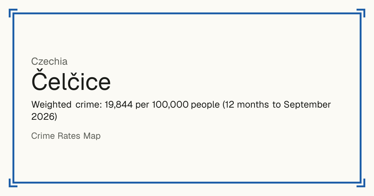 Čelčice, Czechia: Weighted crime: 19,844 per 100,000 people (12 months to September 2026).