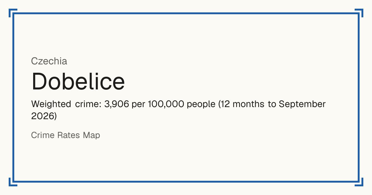 Dobelice, Czechia: Weighted crime: 3,906 per 100,000 people (12 months to September 2026).