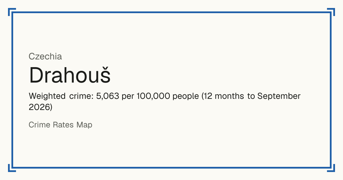 Drahouš, Czechia: Weighted crime: 5,063 per 100,000 people (12 months to September 2026).