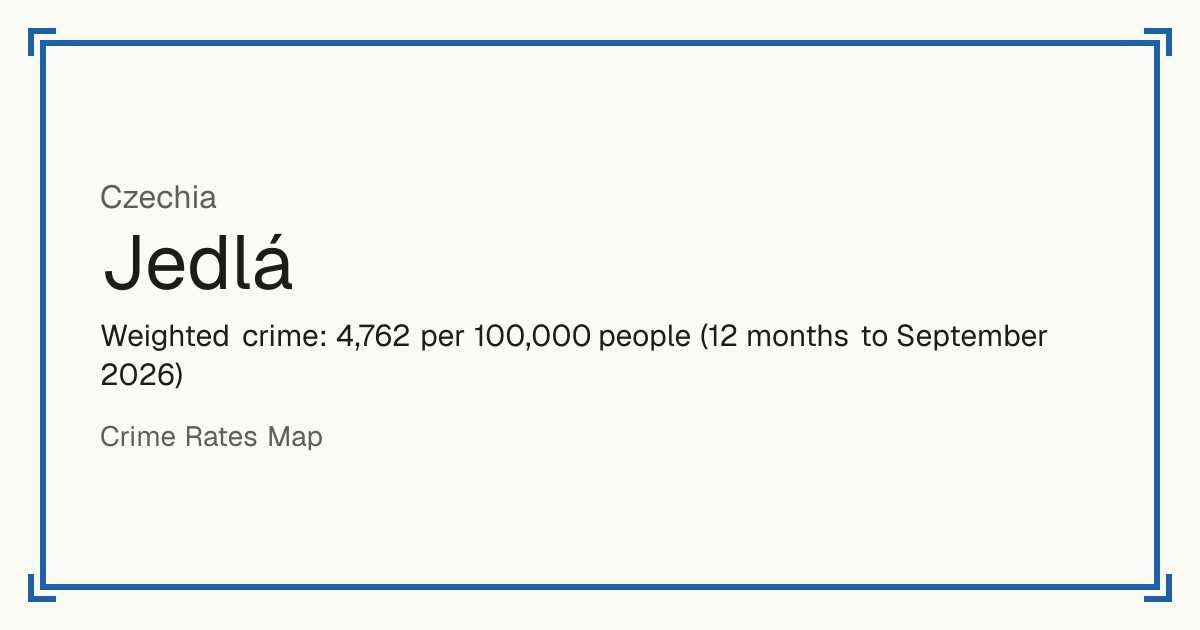 Jedlá, Czechia: Weighted crime: 4,762 per 100,000 people (12 months to September 2026).