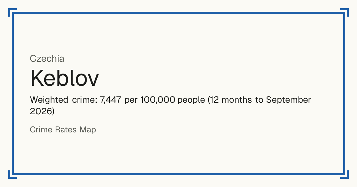 Keblov, Czechia: Weighted crime: 7,447 per 100,000 people (12 months to September 2026).