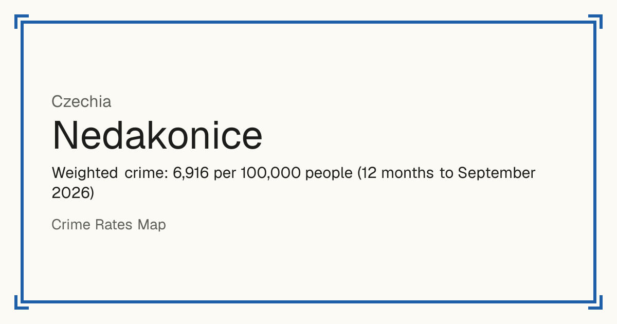 Nedakonice, Czechia: Weighted crime: 6,916 per 100,000 people (12 months to September 2026).