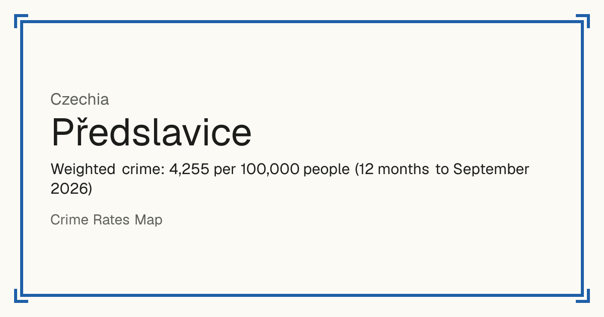 Předslavice, Czechia: Weighted crime: 4,255 per 100,000 people (12 months to September 2026).