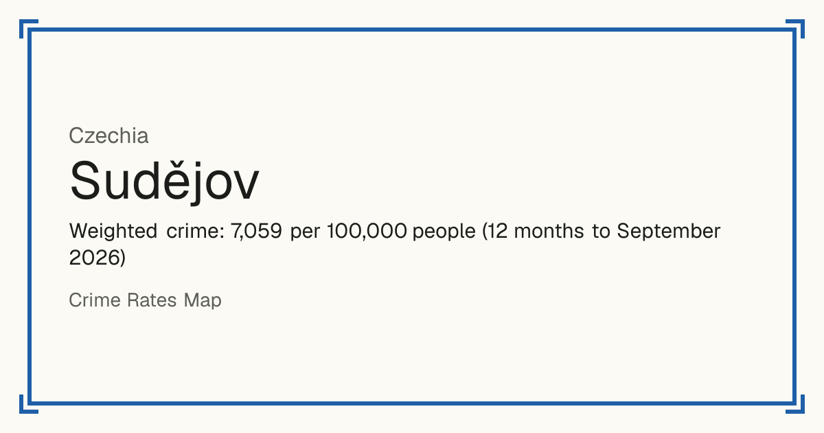 Sudějov, Czechia: Weighted crime: 7,059 per 100,000 people (12 months to September 2026).