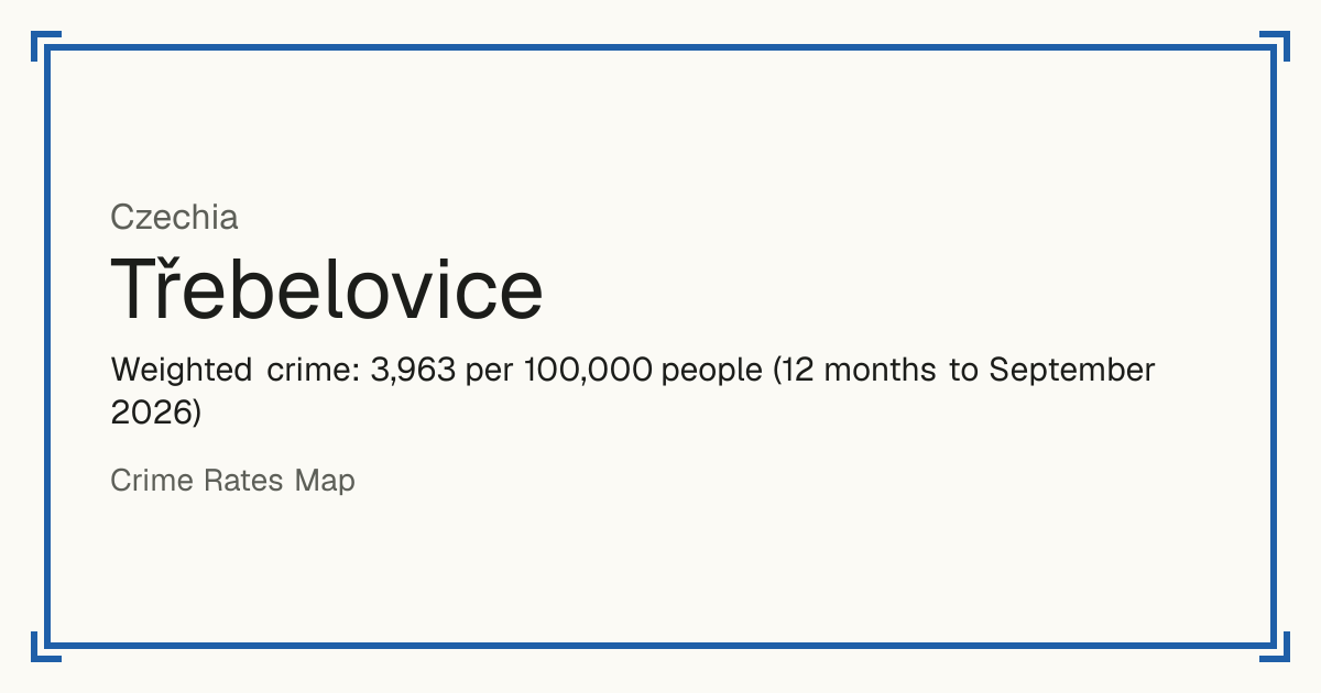 Třebelovice, Czechia: Weighted crime: 3,963 per 100,000 people (12 months to September 2026).