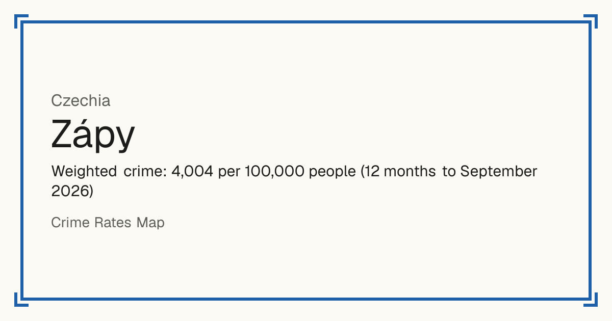 Zápy, Czechia: Weighted crime: 4,004 per 100,000 people (12 months to September 2026).
