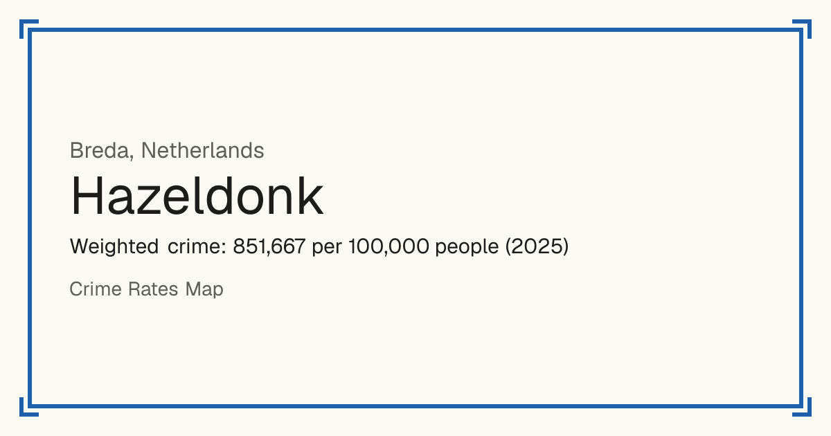 Hazeldonk, Breda, Netherlands: Weighted crime: 851,667 per 100,000 people (2025).