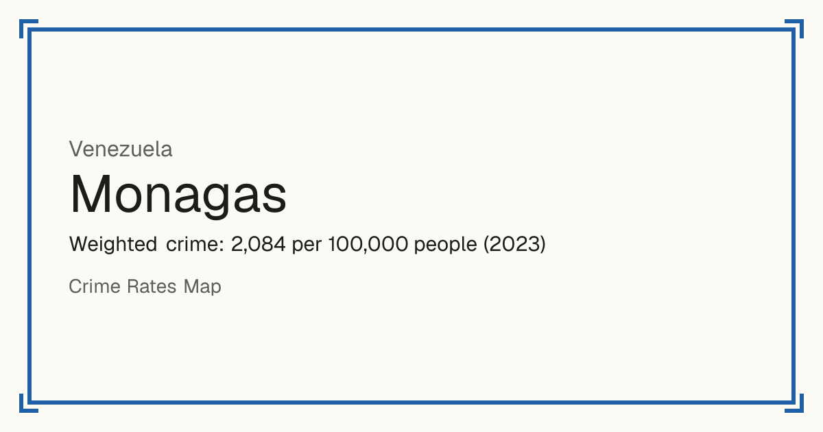 Monagas, Venezuela: Weighted crime: 2,084 per 100,000 people (2023).