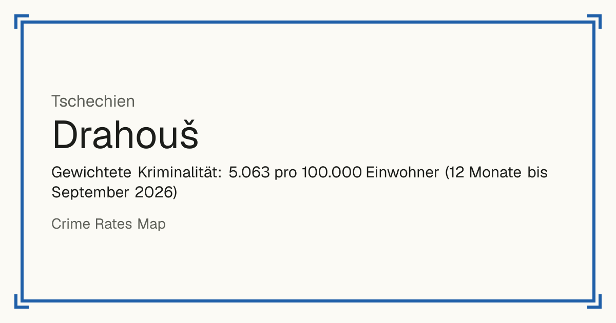 Drahouš, Tschechien: Gewichtete Kriminalität: 5.063 pro 100.000 Einwohner (12 Monate bis September 2026).
