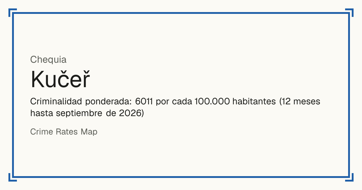 Kučeř, Chequia: Criminalidad ponderada: 6011 por cada 100.000 habitantes (12 meses hasta septiembre de 2026).