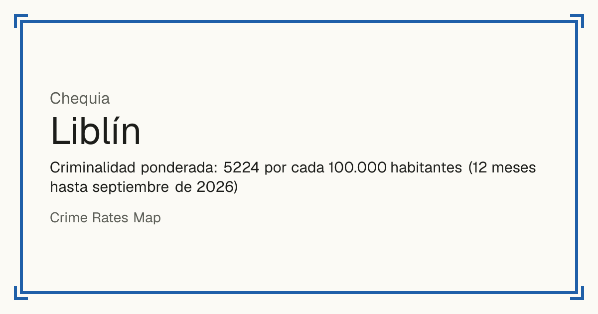 Liblín, Chequia: Criminalidad ponderada: 5224 por cada 100.000 habitantes (12 meses hasta septiembre de 2026).