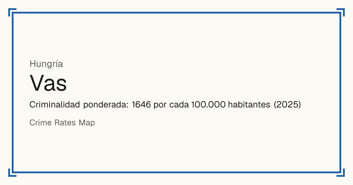 Vas, Hungría: Criminalidad ponderada: 1646 por cada 100.000 habitantes (2025).