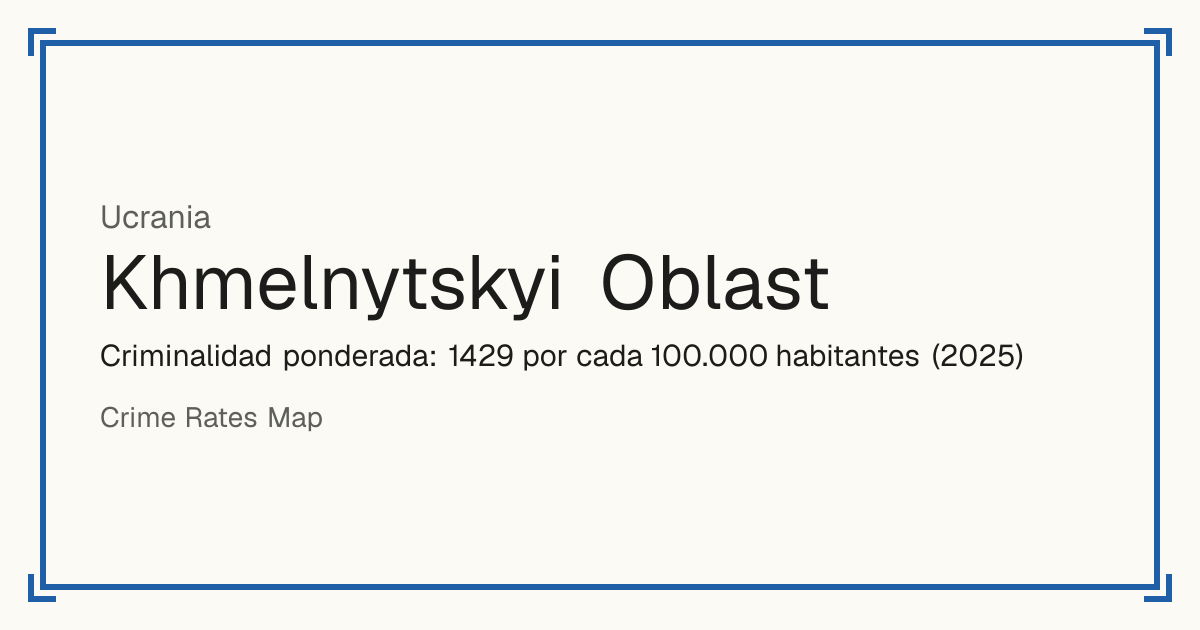 Khmelnytskyi Oblast, Ucrania: Criminalidad ponderada: 1429 por cada 100.000 habitantes (2025).