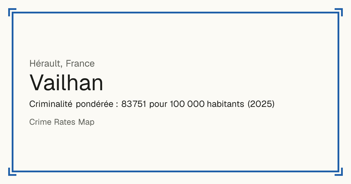 Vailhan, France: Criminalité pondérée : 83 751 pour 100 000 habitants (2025).