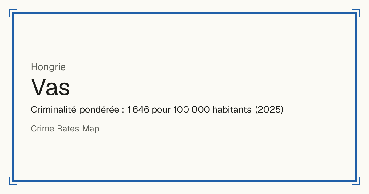 Vas, Hongrie: Criminalité pondérée : 1 646 pour 100 000 habitants (2025).