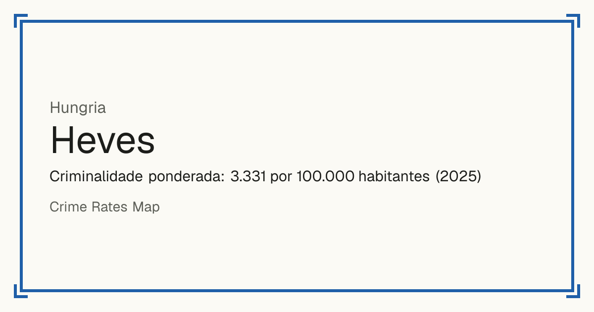 Heves, Hungria: Criminalidade ponderada: 3.331 por 100.000 habitantes (2025).