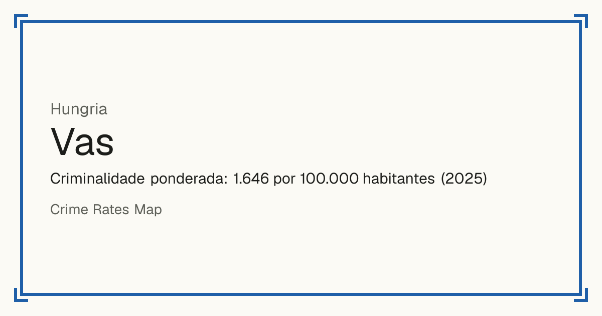 Vas, Hungria: Criminalidade ponderada: 1.646 por 100.000 habitantes (2025).