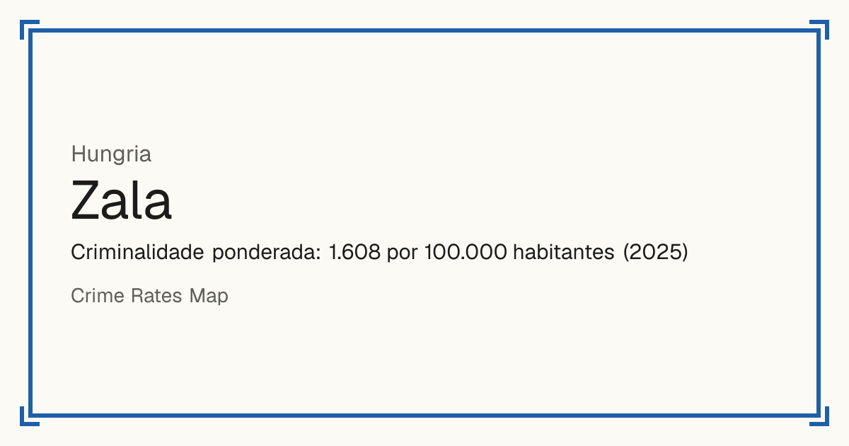 Zala, Hungria: Criminalidade ponderada: 1.608 por 100.000 habitantes (2025).